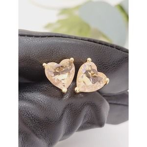 Large Pink Tourmaline Heart Shape 24k Thailand Gold Plated Earrings